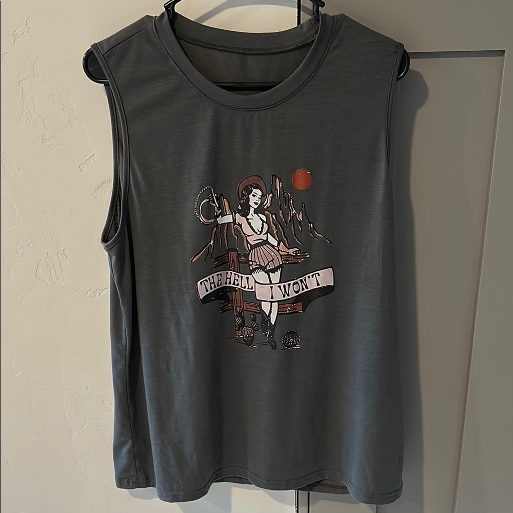 Graphic Sleeveless Top - Gray